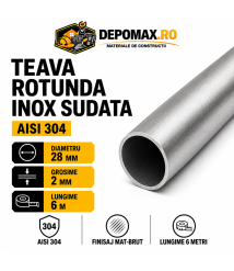 Teava rotunda inox sudata AISI 304, 28 x 2 mm, 6 metri